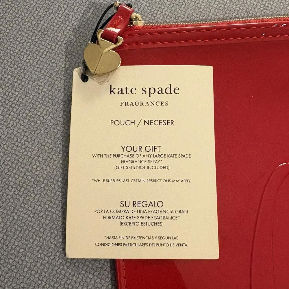 Kate Spade Fragrances Red Makeup Bag Zip Pouch PU/Polyester NWT Giftable Glossy